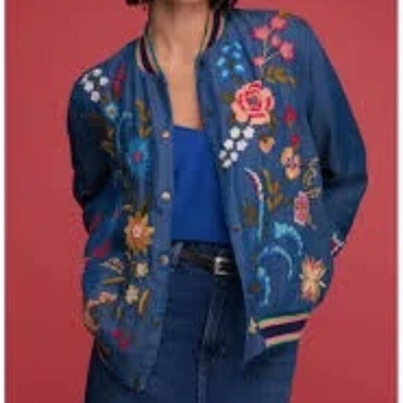NWT Johnny Was Active Biya JWLA Dionne Snap Front Bomber Jacket Embroidered - Picture 2 of 9